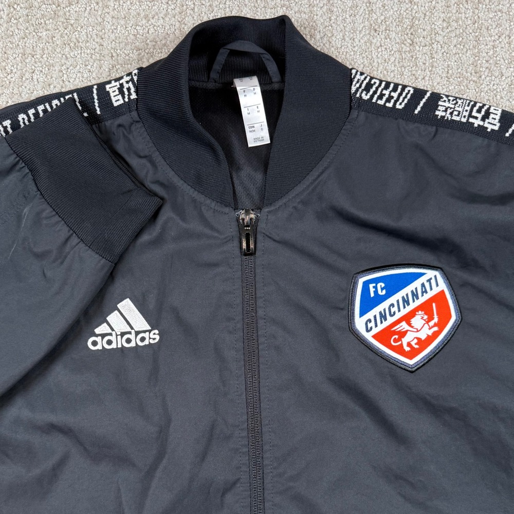 Adidas Mens Medium FC Cincinnati FCC Black Mesh Lined Warm Up Bomber Jacket MLS